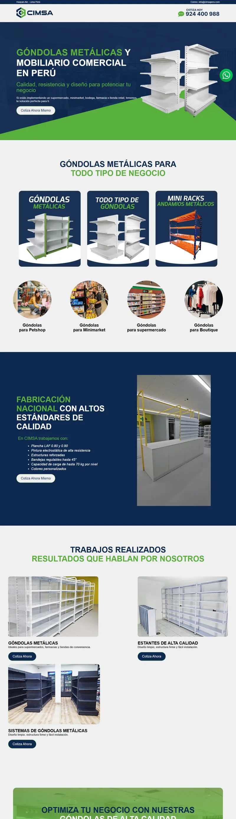 Página web de CIMSA, hecha por Avii Perú