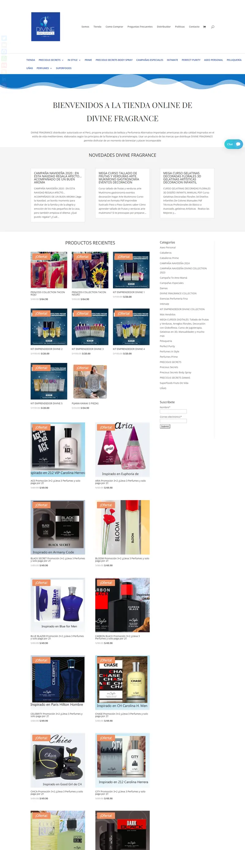 Página web de Divine Fragrance, hecha por Avii Perú