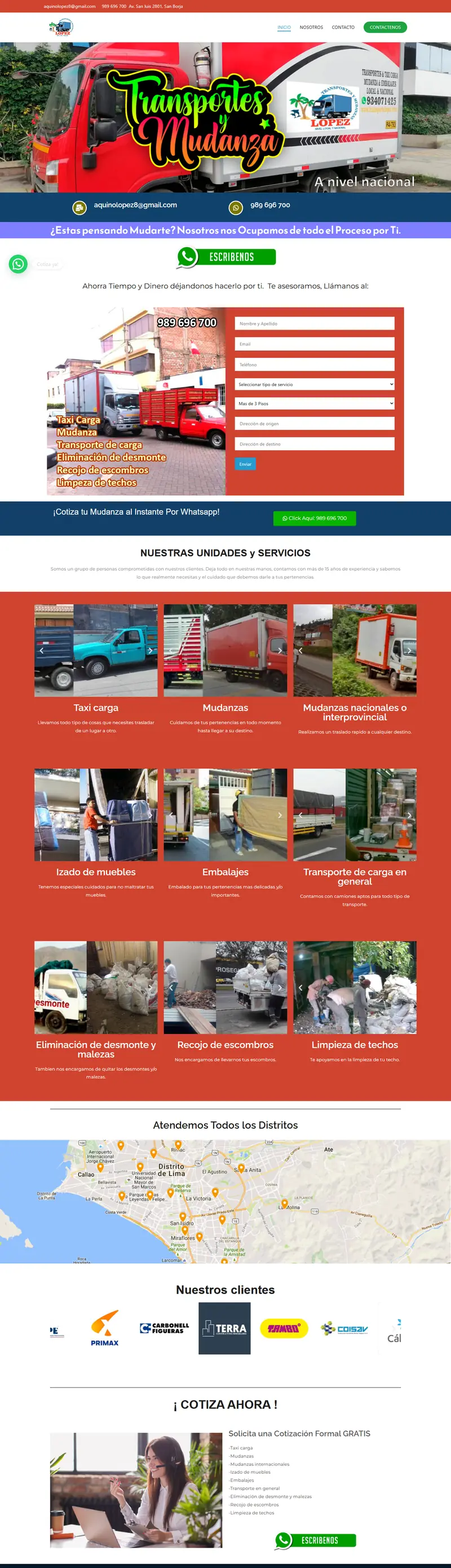 Página web de Transportes y Mudanzas Aquino, hecha por Avii Perú
