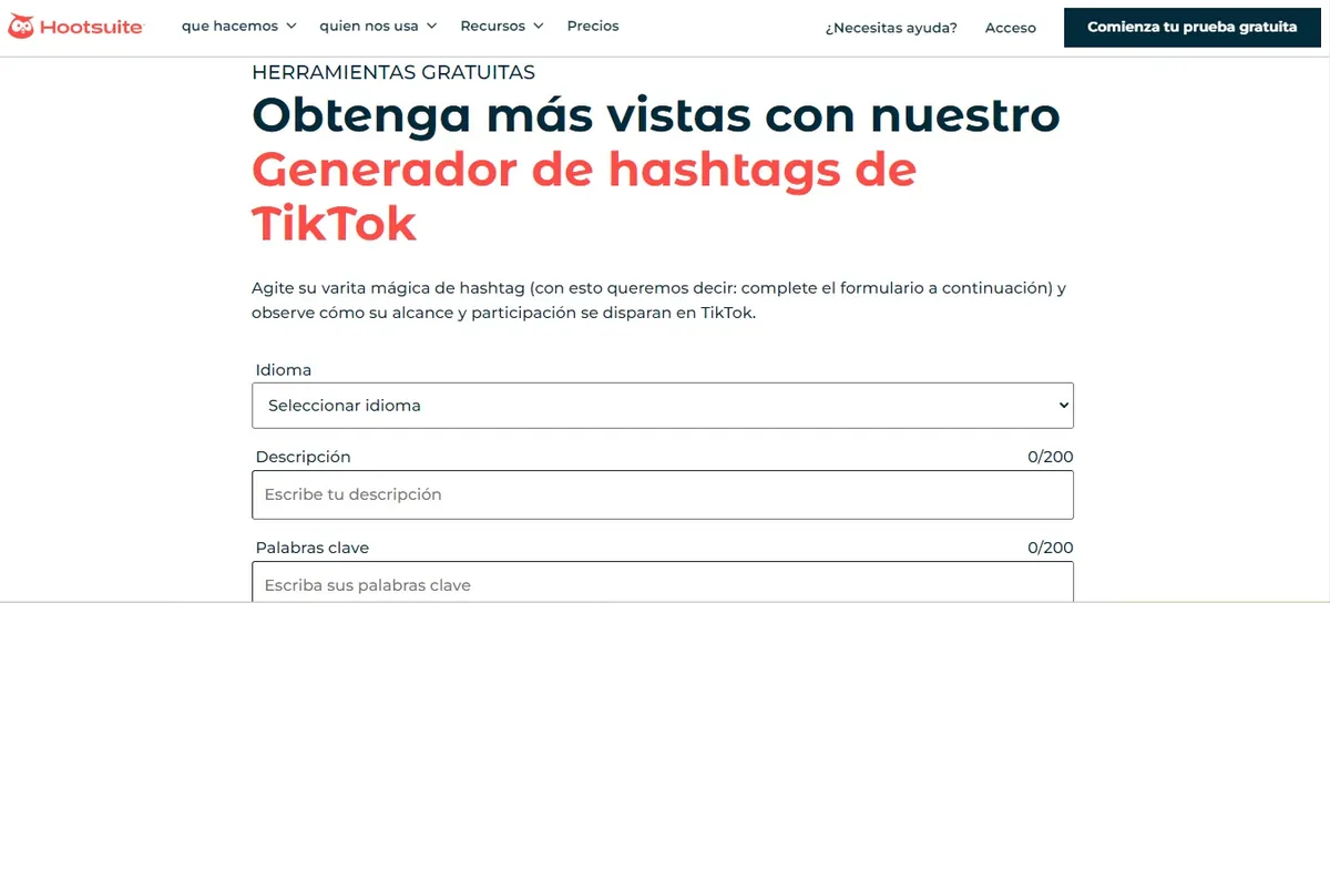Generador gratuito de hashtags para TikTok de Hootsuite