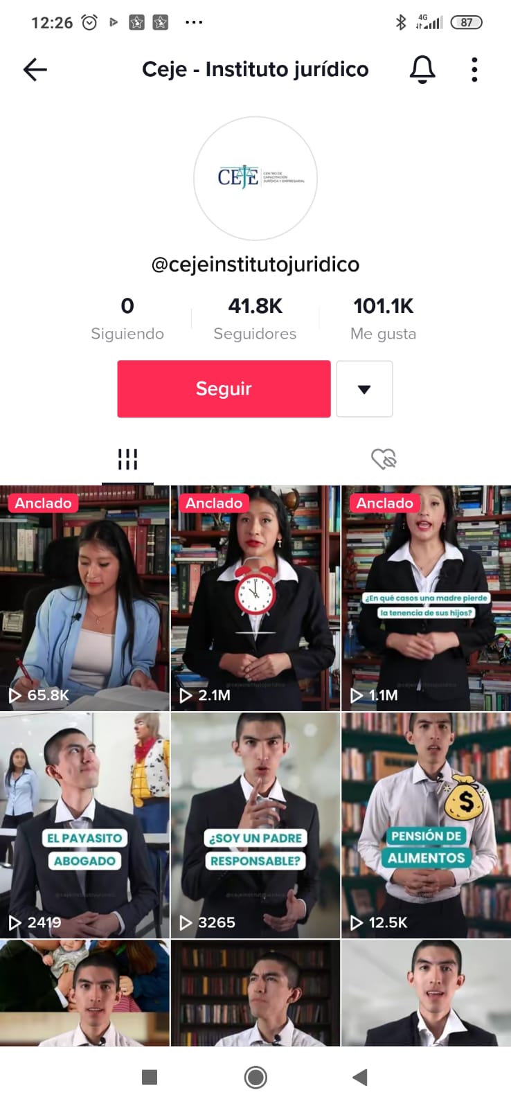foto de cuenta de tiktok del instituto juridico ceje
