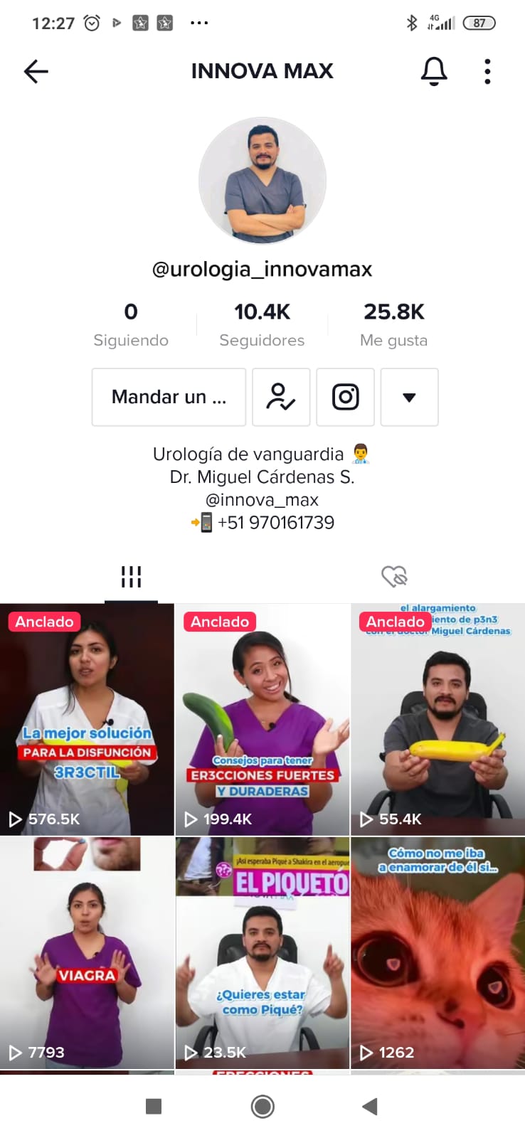 foto de la cuenta de tiktok de la empresa de urólogos innovamax en Surco